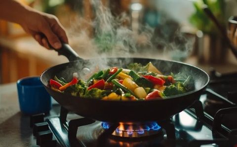 夏日厨房里的爱与美食：香菇炒肉、红薯与豆角的温馨故事