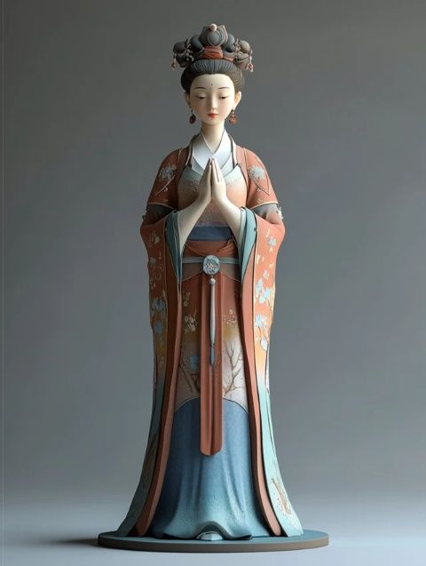 唐仕女俑国学文化艺术品古代宫廷生活彩绘骑马俑一对儿手工艺品