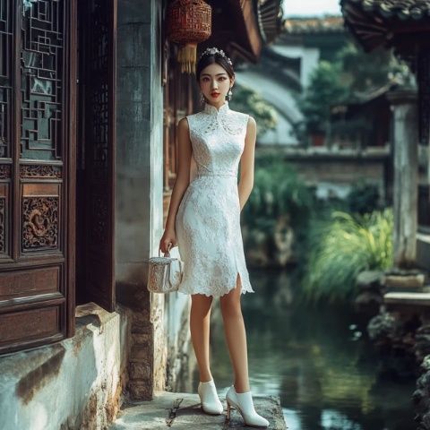 古风美女住进西溪畔的中式美宿，一袭旗袍宛如画中人！