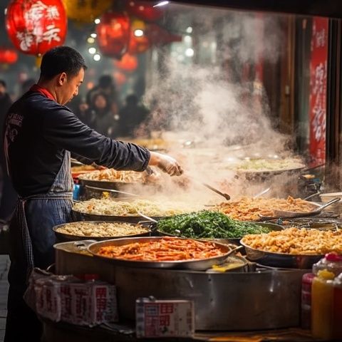 街头夜宵之美-夜幕下的烧饼小摊