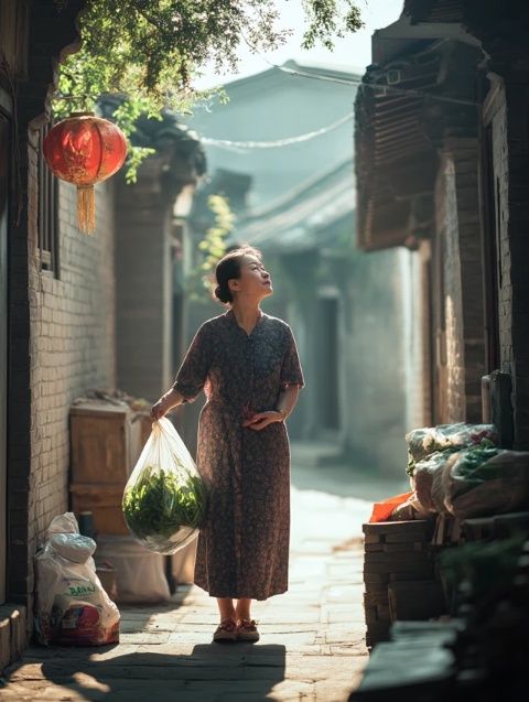 晚照映衬下，斜塘老街：水乡美景与繁华交相辉映