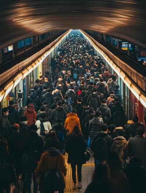 今天回到深圳，感觉人潮汹涌,地铁里人挤成一团